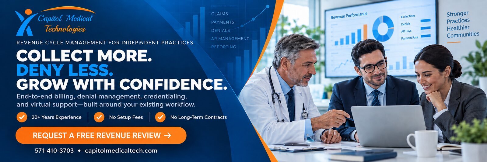 Healthcare practice team reviewing performance and revenue data