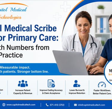 Virtual Medical Scribe ROI for Primary Care" featuring healthcare staff